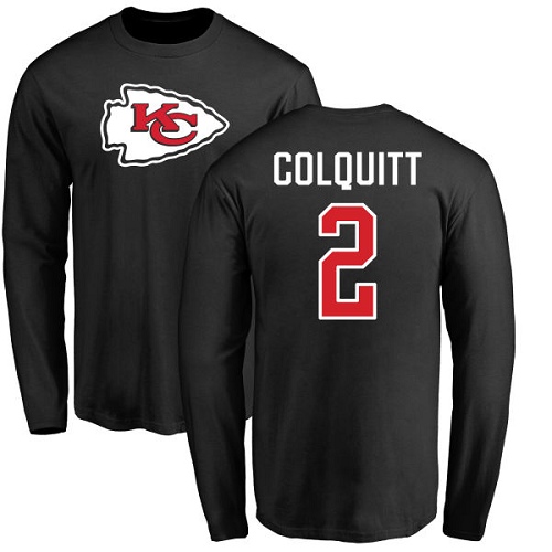 Men Kansas City Chiefs 2 Colquitt Dustin Black Name and Number Logo Long Sleeve TShirt